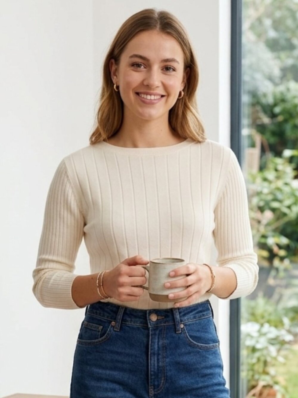 The Limited Cream Ribbed Long Sleeve Knit Sweater Size XL